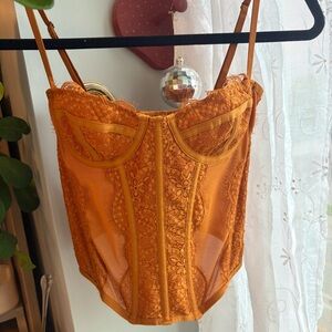 Urban Outfitters Orange Lace Bustier Corset Top